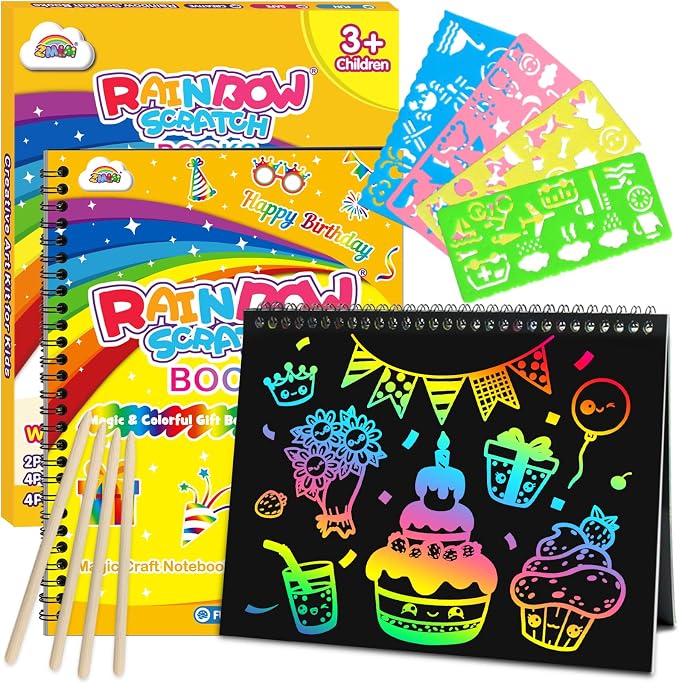 ZMLM Scratch Paper Art-Crafts Gift: 2 Pack Rainbow Notebooks Supplies Toys by ZMLM