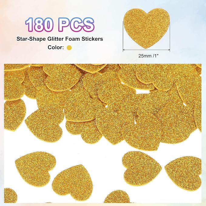 MECCANIXITY 180Pcs Glitter Foam Stickers 1 Inch Self-Adhesive Sparkly - Image 2