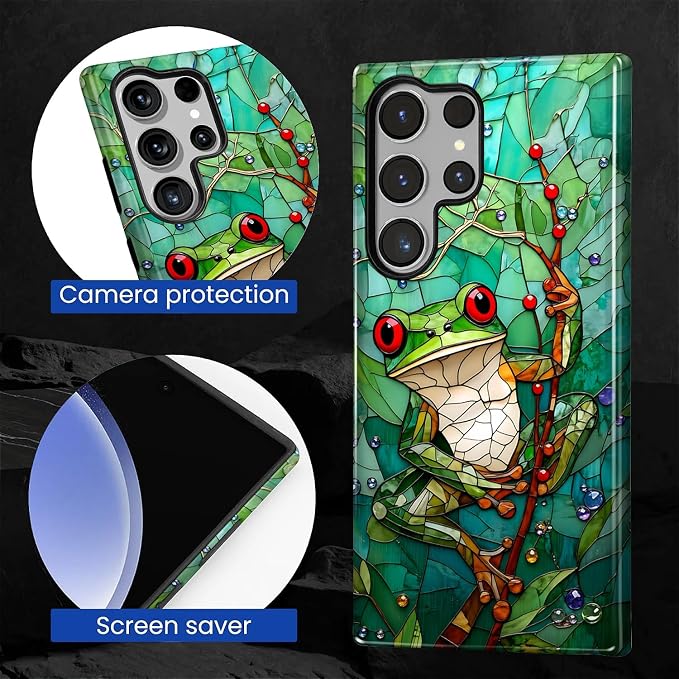 for Samsung Galaxy S23 Ultra Case, Frog Stained Glass Pattern Glossy 2 in 1 - Image 5