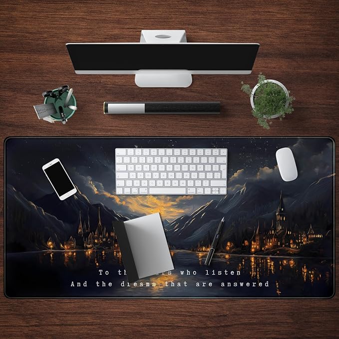 Starry Night Mountain Desk Pad Mat Moon Oil Painting XXL Black Mouse Pad - Image 4