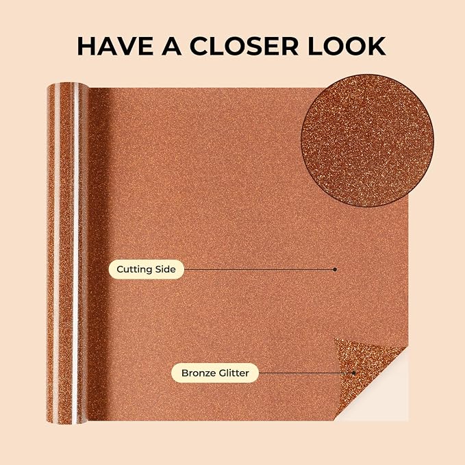 HTVRONT Bronze Glitter HTV Vinyl- 10” x 5ft Bronze Glitter Iron On Vinyl | - Image 7