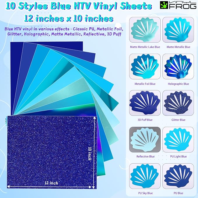 VINYL FROG Blue HTV Vinyl 10 Sheets Iron on Vinyl 12” X 10”Heat Transfer Vinyl - Image 2