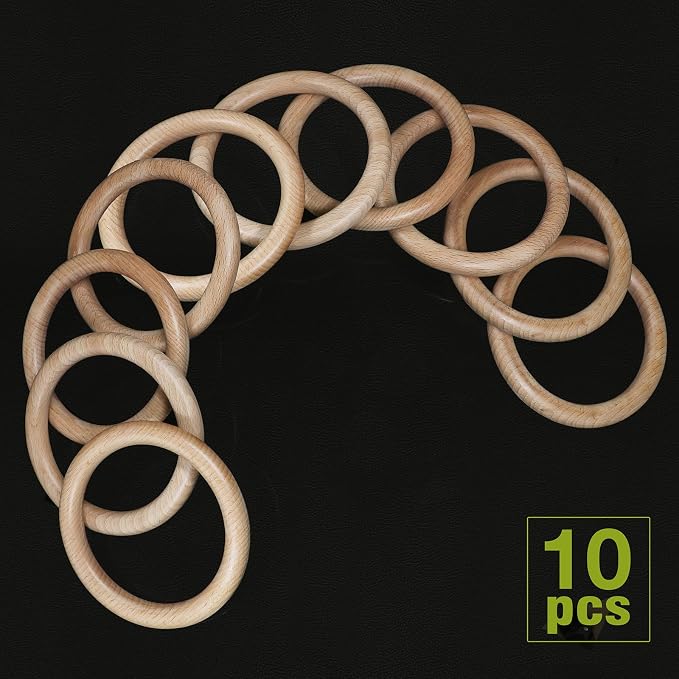 FoDau770 10pcs Natural Beech Wooden Rings, Unfinished Solid Wood Rings Heavy - Image 2