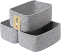Small Storage Baskets for Organizing | Closet Organizer Bins | Shelf Toy Basket | Woven Rope Baskets | Cube Decorative Box | Shallow Basket | 11.5x7.5x4.7” | 3 Packs Mixed Grey