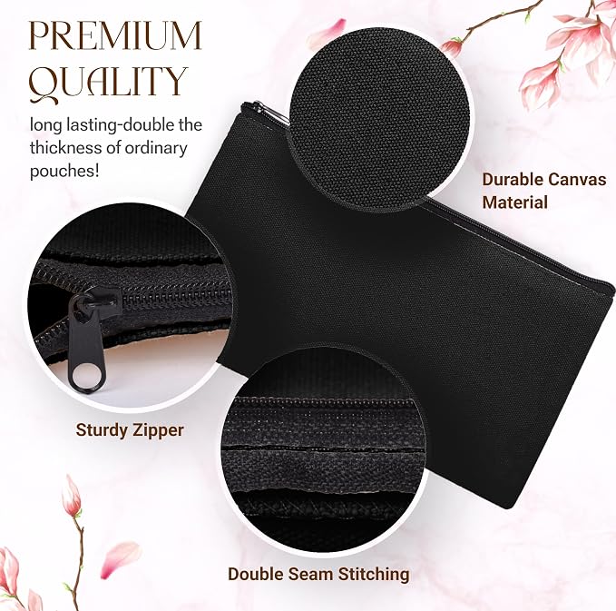 10 PCs 8.3x4.7 Black canvas Zipper Pouch, Makeup Bags Bulk Pencil Pouch - Image 3