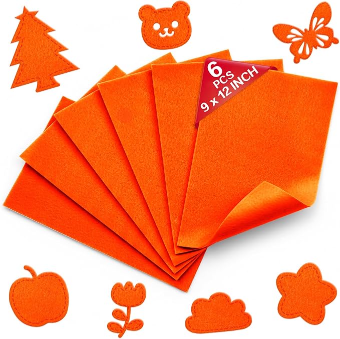 Orange Soft Felt Sheets for Crafts, 1.6mm Thick, Kids' Crafts, DIY Projects by Grainear