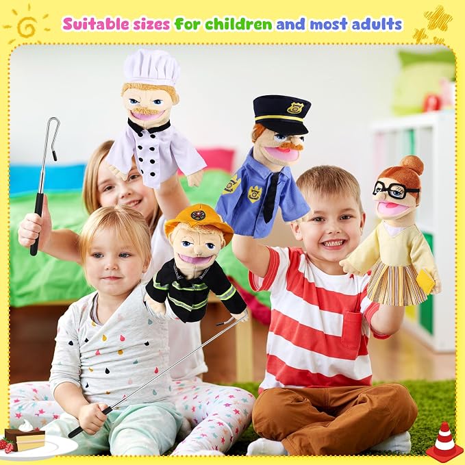 6 Pcs Role Play Hand Puppets Profession Worker Entrepreneur Plush Toys - Image 5