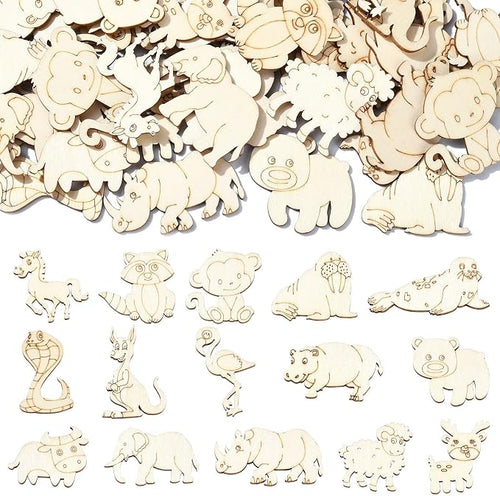 100 Pcs Unfinished Wooden Animal Cutouts Cute Blank Wood Slices by URURLIFEHALL
