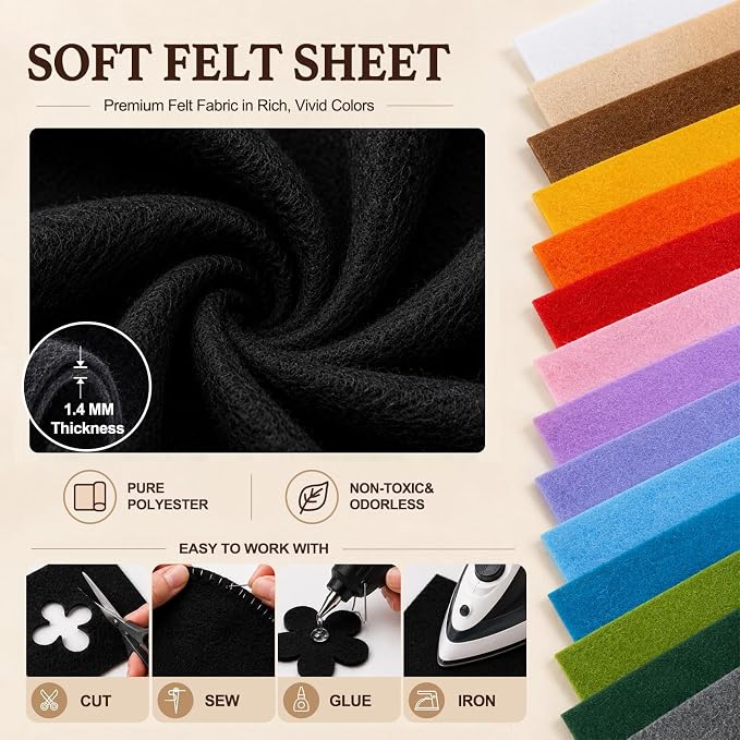 Black Large Felt Fabric 36" x 36", 1.4 mm Soft Felt Sheet, Nonwoven Fabric - Image 4