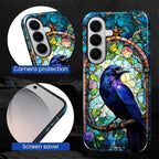 for Samsung Galaxy S26+ Case, Crow Faux Stained Glass Pattern Glossy 2 in 1 - Image 5