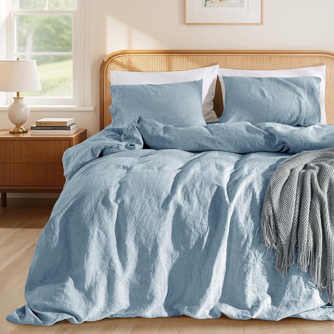 LBRO2M 100% France Linen Duvet Cover Set Queen Size 3 Pcs Natural Flax by LBRO2MBedding