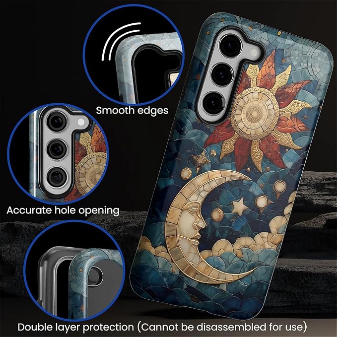 Case for Samsung Galaxy S23 Plus Case, Sun Moon Stars Faux Stained Glass Design - Image 5