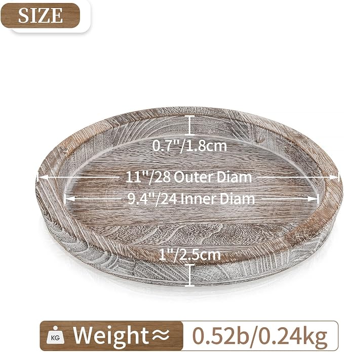 Hanobe Decorative Coffee Table Tray, Round Wood Candle Holder Plate | Wooden - Image 5