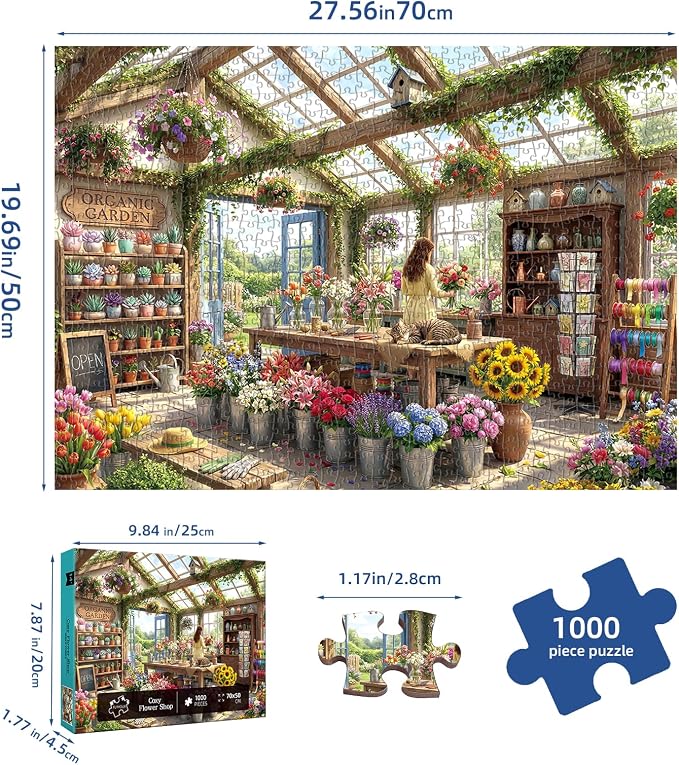 Cozy Flower Shop Puzzles for Adults 1000 Pieces, Challenging Jigsaw Puzzles for - Image 3