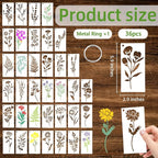 36 PCS Flower Stencils for Painting on Wood, 6x3 Inch Reusable Wildflower - Image 3