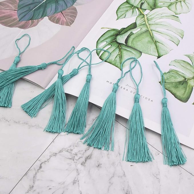 VAPKER 100 Pieces Turquoise Color 13cm/5-Inch Silky Handmade Soft Tassels Floss - Image 6