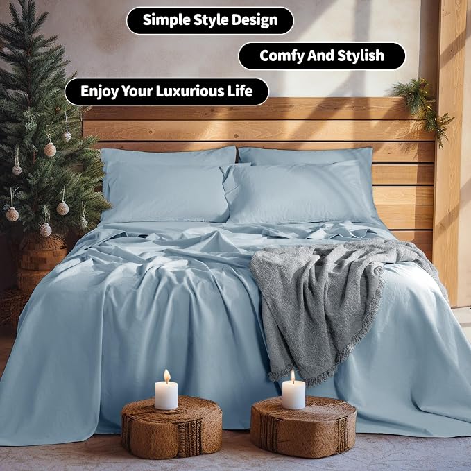 LBRO2M 100% Pure Linen Sheet Set Deep Pocket Up to 16" Bed Sheets Sets - Image 7