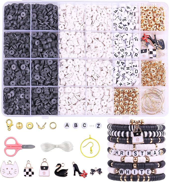 Wuollgess 3500 PCS Black White Clay Beads Kit by Wuollgess