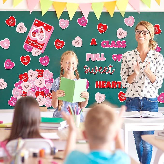 JarThenaAMCS Valentine' s Day Classroom Door Decoration Bulletin Board Set Red - Image 6
