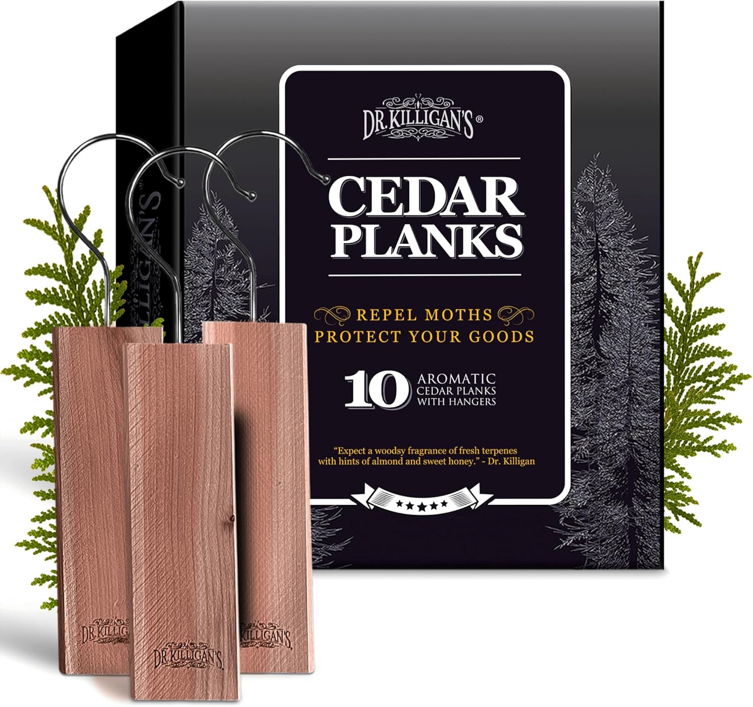 Dr. Killigan's Cedarwood Planks - Cedar Blocks for Clothes Storage, Great Alternative to Moth Balls for Closet, Drawer Deodorizer, Sustainably Harvested in USA (10-Pack)