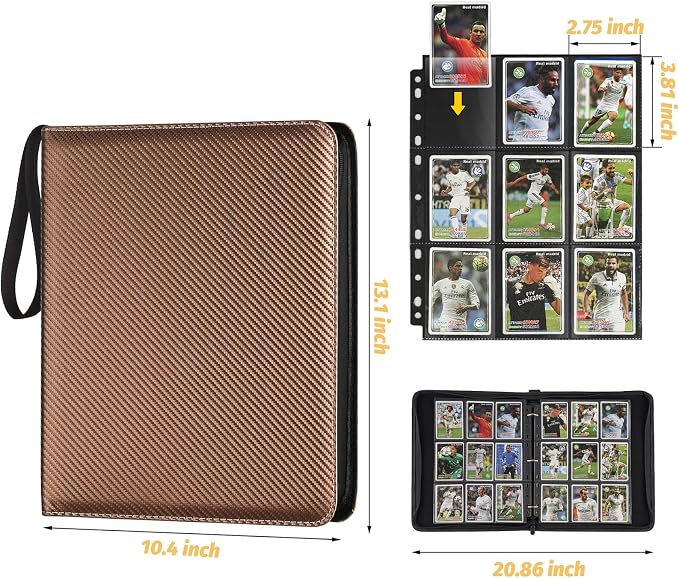 GERMUN 3 Ring 9 Pocket Zipper Card Binder, 720 Double Sided Standard PU Trading - Image 2