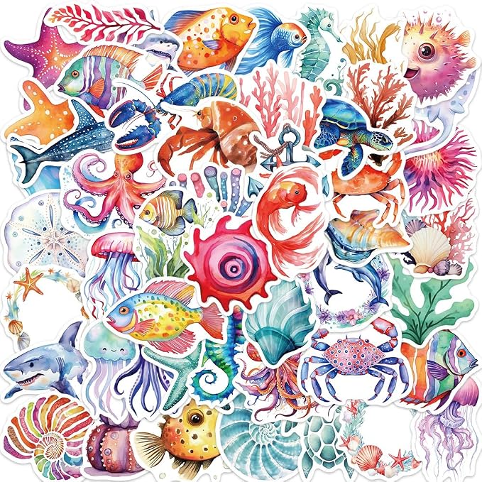 50PCS Colorful Ocean Animal Stickers Waterproof Vinyl Marine Life Sticker Pack by Unknown