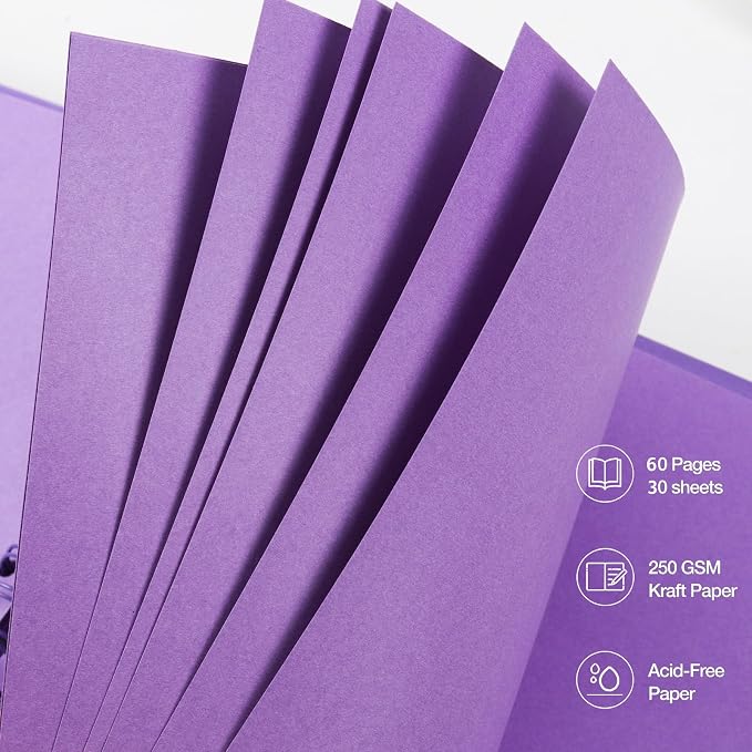 RECUTMS 8x8 Inch Scrapbook DIY Photo Album 60 Page Journal Book Dark Purple | - Image 5