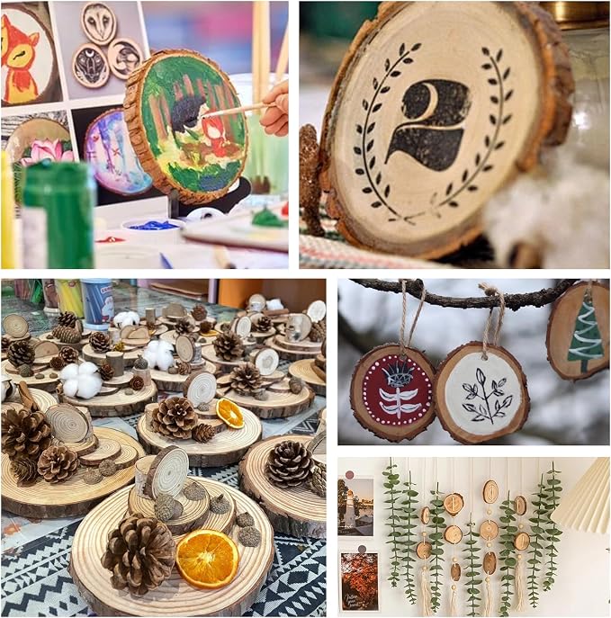 30 Pack Wood Slices for Crafts, 2.4-2.8In Unfinished Natural Wood Rounds - Image 6