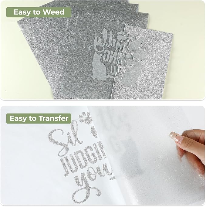 HTVRONT Silver Glitter HTV Heat Transfer Vinyl, 11 Pack | Glitter HTV Vinyl - Image 3