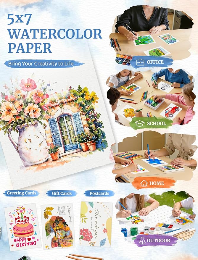168 Sheets 5x7 Watercolor Paper Bulk, Cold Press Watercolor Paper 5x7, 110 - Image 7