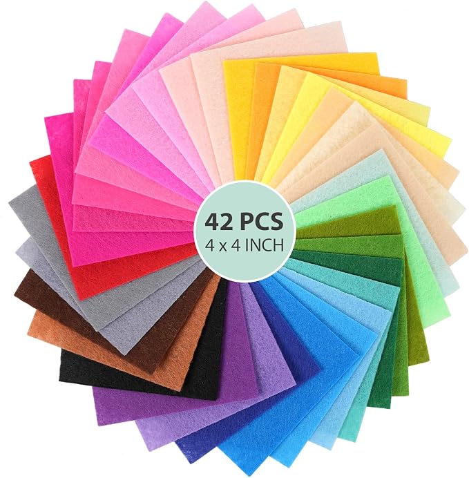 42 pcs Felt Fabric Sheet 4"x4" Assorted Color DIY Craft Squares Nonwoven 1mm by Unknown