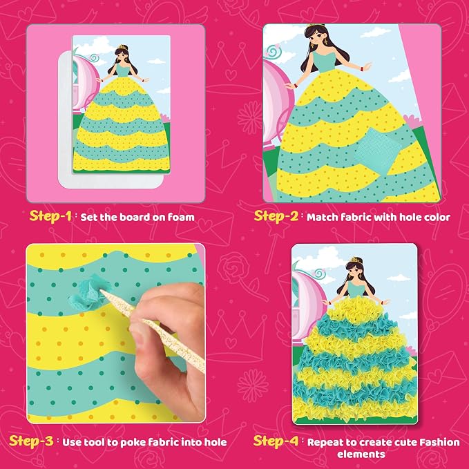 jackinthebox Poke Poke Art – Princess Theme, Mess-Free Fabric Art and Craft - Image 3