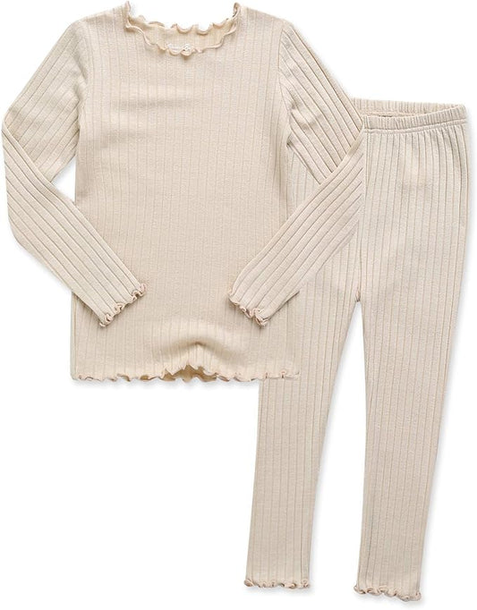 VAENAIT BABY 6M-12Y Infant Kids Toddler Junior Girls Soft Comfy Modal Tencel Shirring Sleepwear Pajamas 2pcs Set
