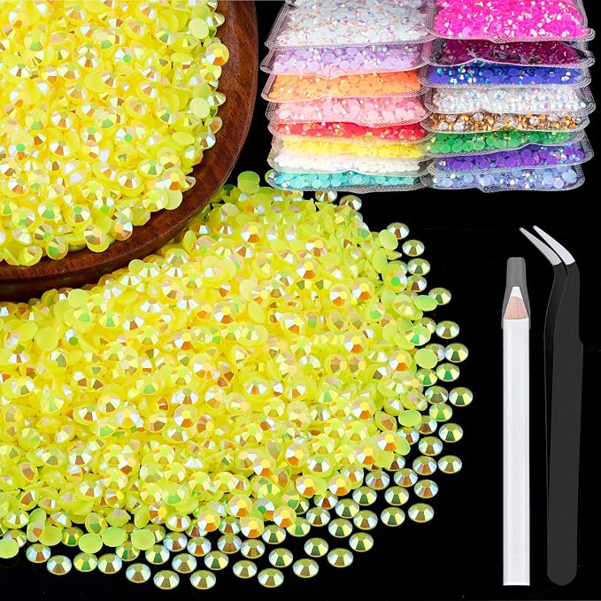 5000pcs 3mm Resin Rhinestones Bulk, Lemon Yellow AB Flatback Round Jelly by BELLEBOOST