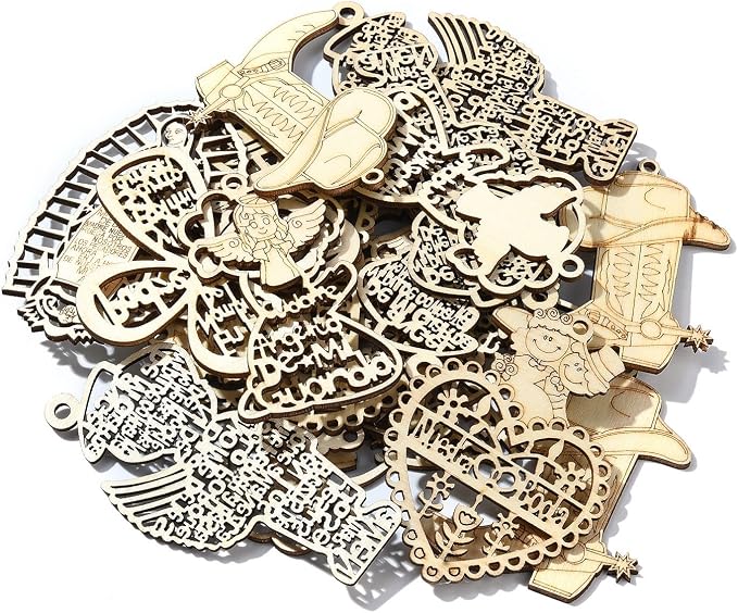 35 pcs 7 Styles Wedding Theme Wood Cutout Charms Angel Goddess Heart Cross Sun - Image 3