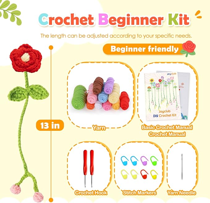 Joyclub Crochet Kit for Beginners 10 Flower Bookmarks Crochet Starter Kits - Image 3