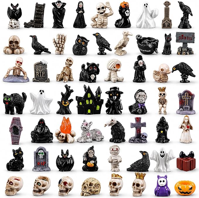 DIYDEC 60pcs Halloween Resin Miniatures Mini Resin Ghost Skull Figures to Hide by DIYDEC