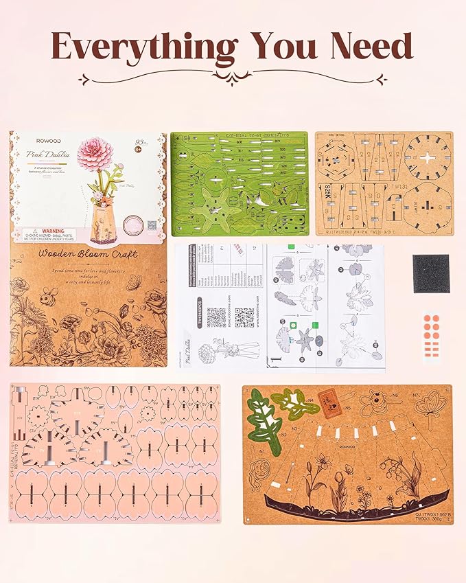 Rowood 3D Puzzle, Mother's Day DIY Wooden Flower Building Craft Kits - Image 6