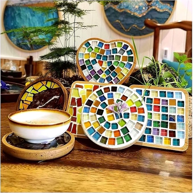 100 Pieces Mosaic Tiles Squares Light Blue Crystal Mosaic Stained Glass Kits - Image 5
