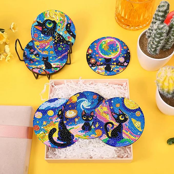 10 PCS Black Cat Diamond Art Coasters Kit - Image 3