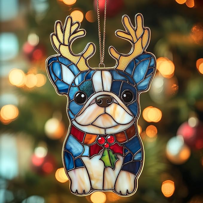French Bulldog Reindeer Acrylic Suncatcher by Unknown