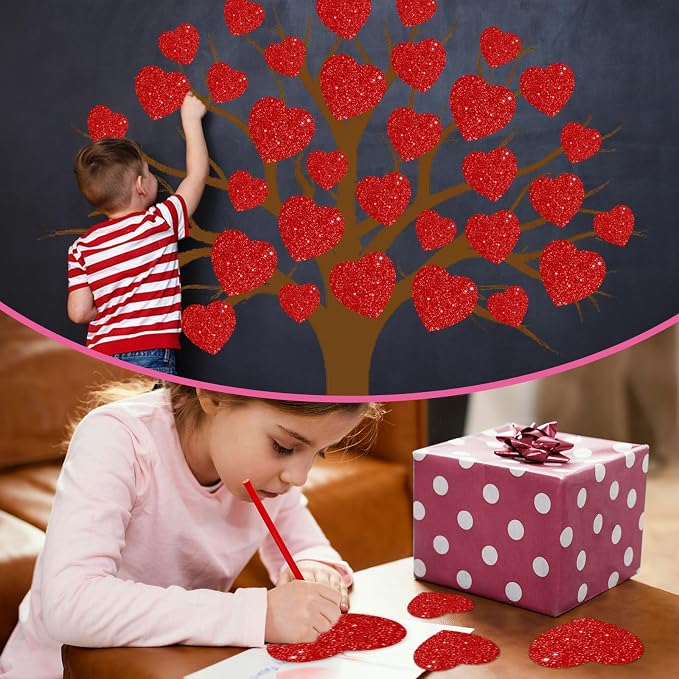 JarThenaAMCS 45Pcs Valentine' s Day Heart Cutouts Red Pink Glitter Heart Shaped - Image 7