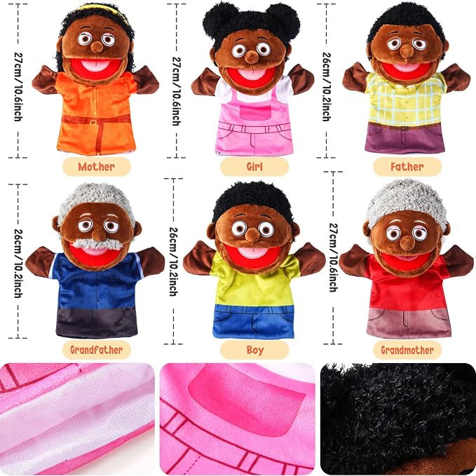 6 Pcs Family Hand Puppets 12 Inch Grandparents, Mom & Dad, Brother & Sister - Image 2