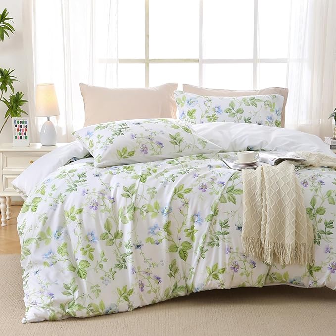 MUXHOMO Duvet Cover Queen Size, Reversible Floral Vintage Duvet Cover Set by MUXHOMO