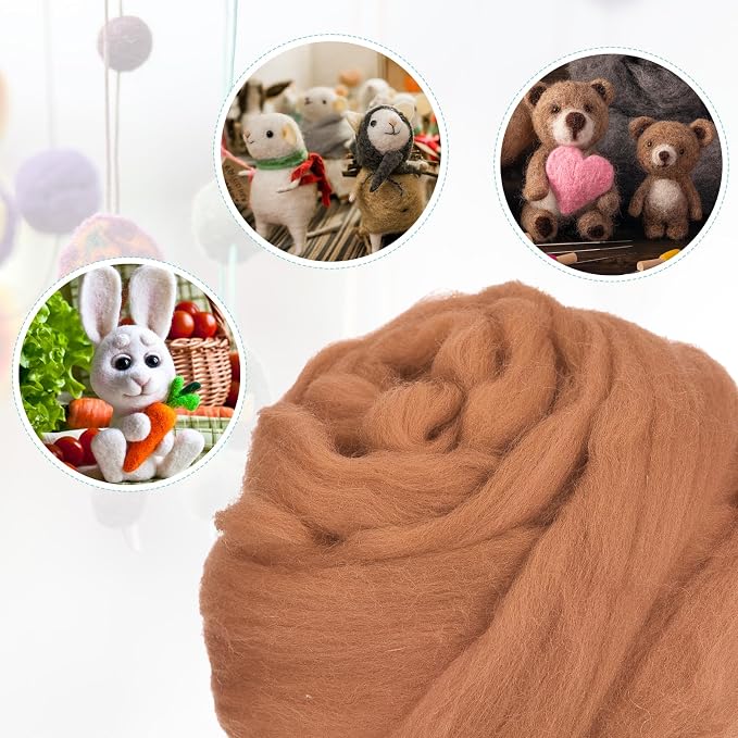 uxcell Needle Felting Wool, 8.5 Oz Nature Fibre Wool Yarn Roving - Image 4
