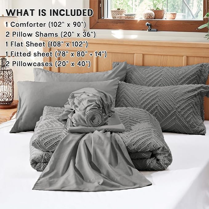 Zzlpp King Comforter Set 7 Pieces, Dark Grey Tufted Bed in a Bag - Image 5