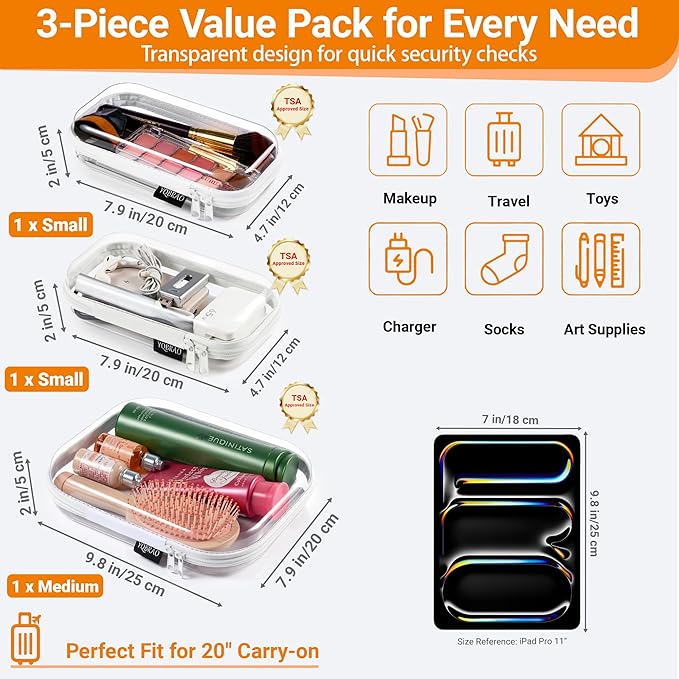 YQBRAO 6 Pack Clear Hard Shell Beauty Organizer, 1.2mm Crush-Proof Cosmetic Case - Image 4