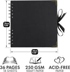 Bstorify Square Scrapbook Photo Albums 36 Pages Black Thick 250gsm Kraft Paper - Image 2