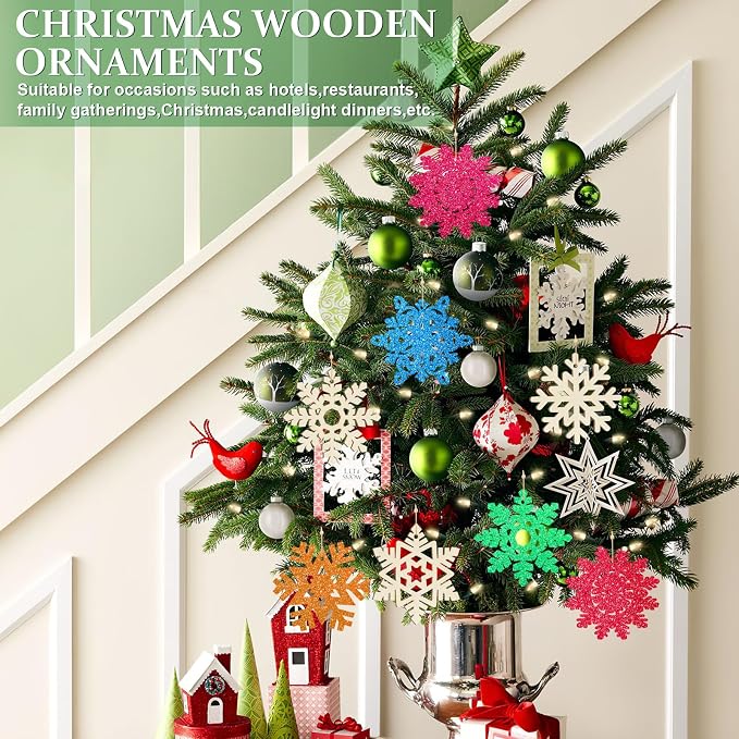 36PCS Wooden Christmas Decoration Snowflake Ornaments to Paint Christmas - Image 6