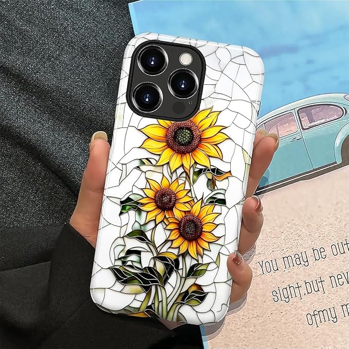 ZHEGAILIAN Case for iPhone 14 Pro Max, Sunflower Faux Stained Glass Effect - Image 5